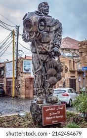 Batroun, Lebanon - March 6, 2020: Sponge Diver Sculpture In Batroun Historical City