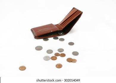 Battered Empty Purse With Tear Isolated On White Background