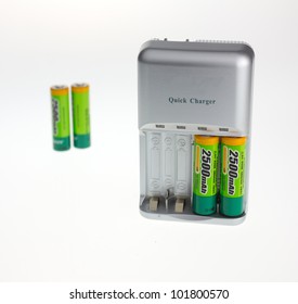 Batteries and chargers Isolated on white background