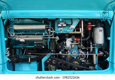 Batteries of an electric bus. closeup photo. modern and comfortable bus. Bus electric engine