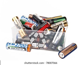 Batteries To Recycling In Transparent Box