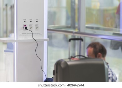 Battery Charger In The Airport For Traveler. (free Charging Station)