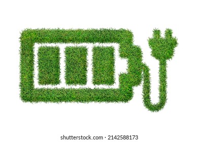 Battery icon from green grass. Eco charging icon isolated on white background. Symbol with the green lawn texture. Ecology symbol - Shutterstock ID 2142588173