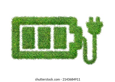 Battery icon from green grass. Eco charging icon isolated on white background. Symbol with the green lawn texture. Ecology symbol	