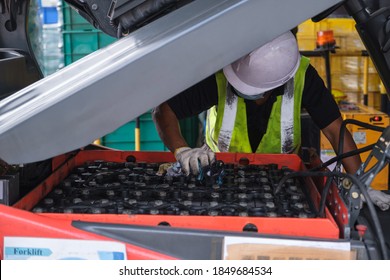 Battery Maintenance Technician Forklift From Hard Work Factory Inspection Engineer Check On Time Propane