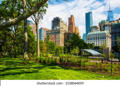 Battery Park And Manhattan Buildings In New York City