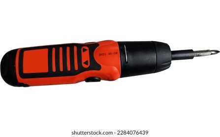 battery powered screw driver on white background