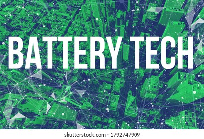 Battery Tech theme with abstract network patterns and Manhattan NY skyscrapers