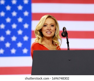 Battle Creek, Michigan- December 18, 2019: Trump 2020 Campaign Press Secretary, Kayleigh McEnany, speaks at a campaign rally as the House of Representatives vote to impeach President Trump.