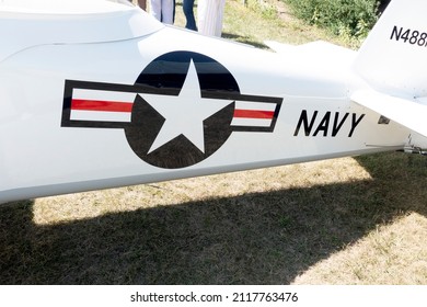 BATTLE LAKE, MINNESOTA USA - AUGUST 31, 2019: Airforce National Star Insignia On A 2009 Tisler Mark Vans RV-8 Experimental Airplane At 