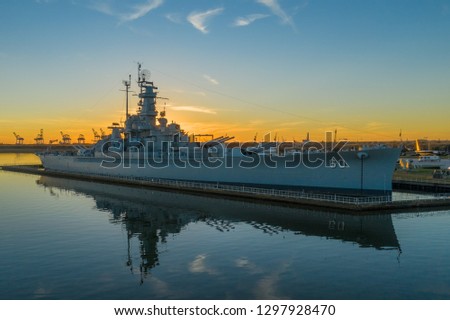 Battleship at sunset