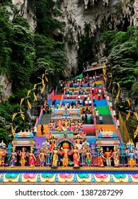 Batu Caves, Malaysia- May 1st, 2019: Batu Caves Entrance Stairs. 