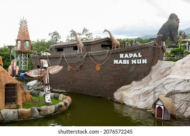 Batu, Indonesia - Dec 2010: View Of Noah Ark Replica In Theme Park With Clouds In Blue Sky Background. No People. 