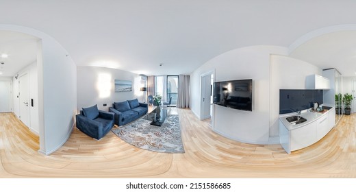 Batumi, Georgia - April 12 2022: Full Spherical Seamless Hdr Panorama 360 Degrees View In Interior Of Lux Apartment Living Room.  Equirectangular Projection, VR Content