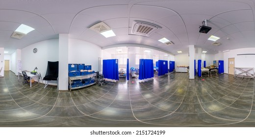 Batumi, Georgia - April 2 2022: Full 360 Degree Seamless Panorama In Equirectangular Spherical Equidistant Projection. Panorama In Interior Of Training Class Of Biology With Microscopes