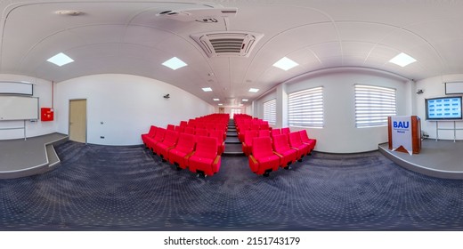 Batumi, Georgia - April 2 2022: Full Seamless Spherical Hdr Panorama 360 Degrees Angle View In Modern Empty Conference And Lecture Hall In Equirectangular Projection, VR Content