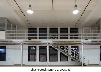 Batumi, Georgia, February, 1, 2019: Batumi Theater. Interior Of A Large Industrial Space With Mezzanine At Night