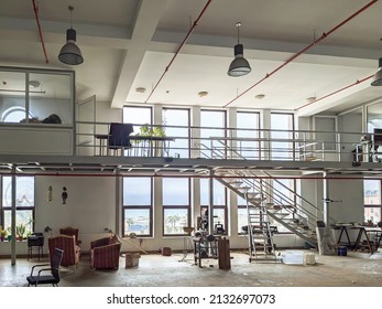 Batumi, Georgia, March, 3, 2022: Batumi Theater, Interior Of A Large Industrial Space With Mezzanine At Night