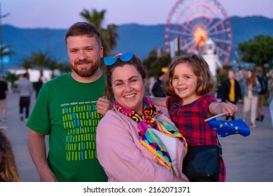 Batumi, Georgia - May 26, 2022: Slavic Family On A Walk