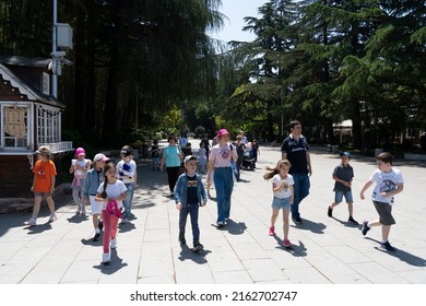 Batumi, Georgia - May 31, 2022: Children Go On An Excursion