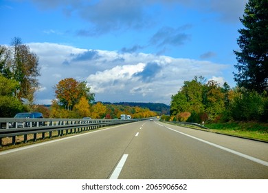 bavaria, germany, 26 oct 2021, driving on a motorway on a sunny day in autumn