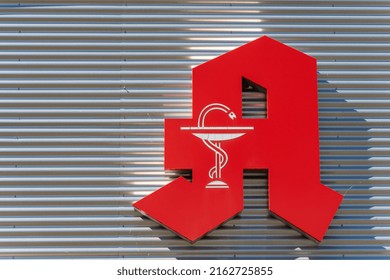 Bavaria, Germany, March 2022: Close up of an Apotheke (pharmacy) sign. Symbol for health, medicine and medical supplies.