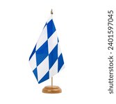 Bavaria without crest Flag, small wooden bavarian, german table flag, isolated on white background