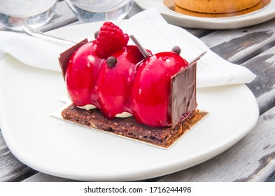 Bavarian Cream With Strawberry Glaze And Bitter Chocolate