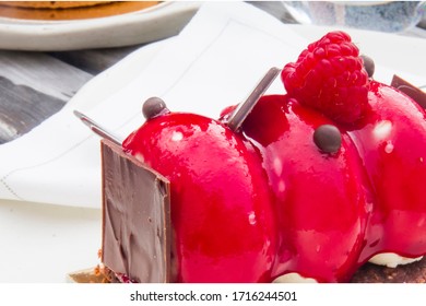 Bavarian Cream With Strawberry Glaze And Bitter Chocolate