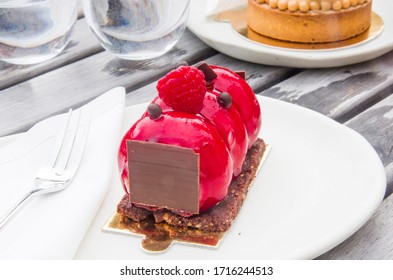 Bavarian Cream With Strawberry Glaze And Bitter Chocolate