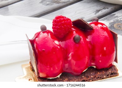 Bavarian Cream With Strawberry Glaze And Bitter Chocolate