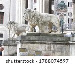 Bavarian lion statue in front of Field Marshals Hall, Munich, Germany