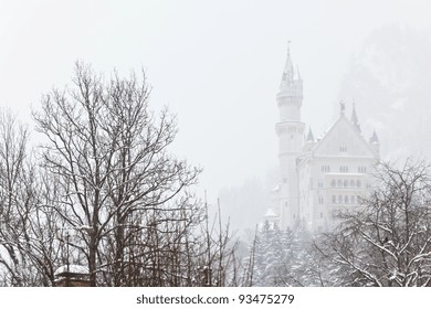 Bavarian Neuschwanstein Castle At Snowy Winter