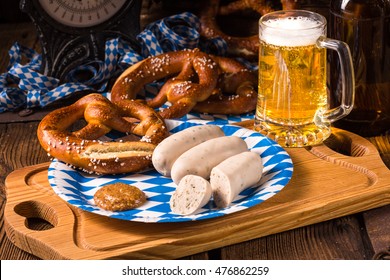 Bavarian Sausage With Pretzel, Sweet Mustard And Beer