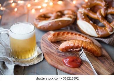 Bavarian Sausages With Bretzel And Beer