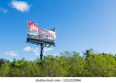 BAVARO, PUNTA CANA, DOMINICAN REPUBLIC - 19 JANUARY 2019: Coco Bongo Advertisement Signboard At The Road