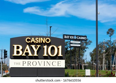 Bay 101 Casino And The Province Signpost Near A Cardroom And Restaurant In Silicon Valley - San Jose, California, USA - 2020