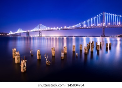 Bay Bridge between San Francisco and Treasure Island at night.