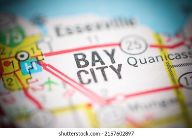 Bay City. Michigan. USA On A Geography Map.