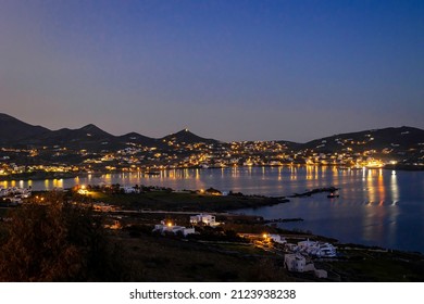 Bay of Finikas, in Syros island, Greece, at the blue hour