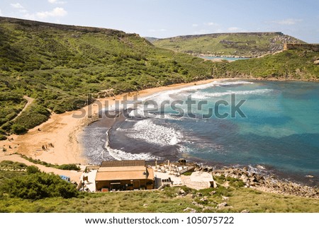 The bay of Ghajn Tuffieha with its beach in Malta