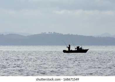 BAY OF ISLANDS, NZ - DEC 12: Small Fishing Boat On Dec 12 2013.NZ Exclusive Economic Zone Covers 4.1 Million Km2,It's The 6th Largest Zone In The World And 14 Times The Size Of NZ