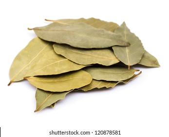 Bay Laurel Leaves On White