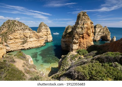 Bay Near Lagos Town, Algarve Region, Portugal. Travel, Landmark, Holiday, Vacations Concept