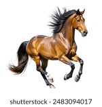 Bay stallion run gallop isolated on white background