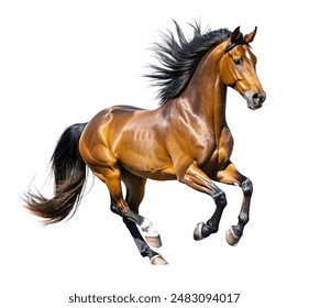 Bay stallion run gallop isolated on white background - Powered by Shutterstock