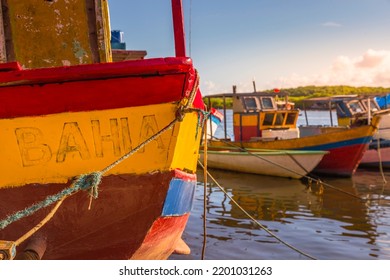 Bay At Sunset With Fishing Trawler Rustic Boats In Porto Seguro, BAHIA, Brazil