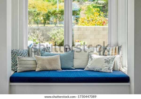 Bay Window with Blue\
and White Accents