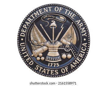 Bayamon, Puerto Rico - May 28, 2022: Army Seal, Emblem, Crest Or Plaque Isolated On White Background