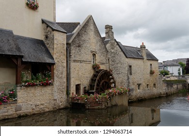 Bayeux, Normandy/France - 07/13/2012: Walking Along The Canal Towards The Bayeux Tapestry Museum.